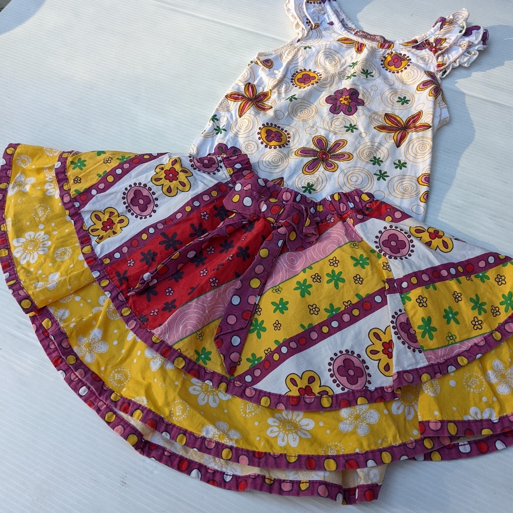 JELLY THE PUG floral shirt & twirl circle skirt size 4 - Picture 2 of 7